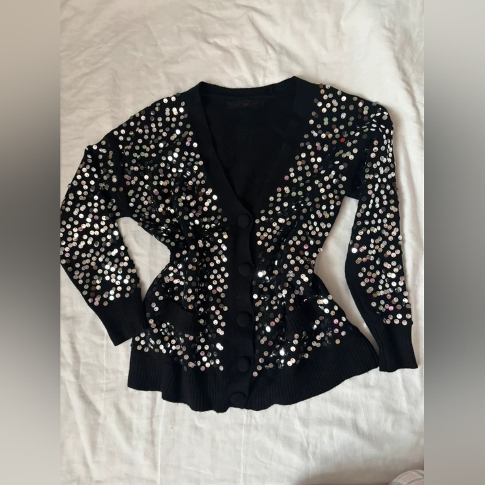 Black Cardigan with Silver Sequins